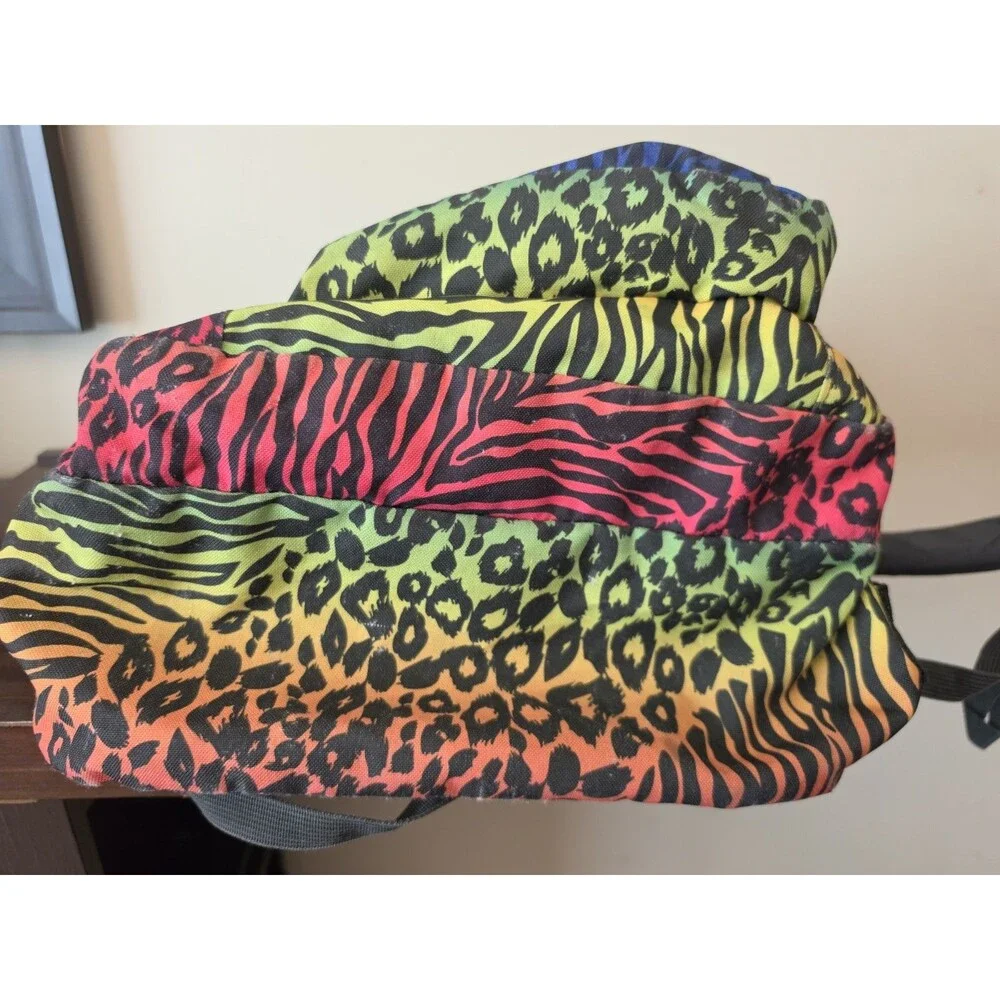 Vintage 90s Jansport Leopard and Zebra Print Backpack Multi Color 3 Zipper